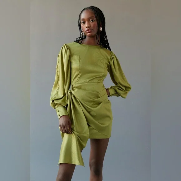 knee length dresses for ladies Ghospell Long Sleeve Mini Dress In Brown – K. A. Classics main image 0
